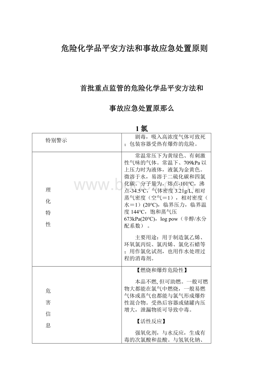 危险化学品平安方法和事故应急处置原则Word格式文档下载.docx