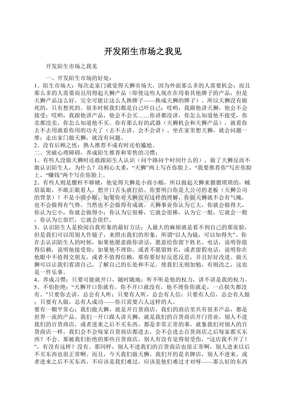 开发陌生市场之我见Word格式文档下载.docx