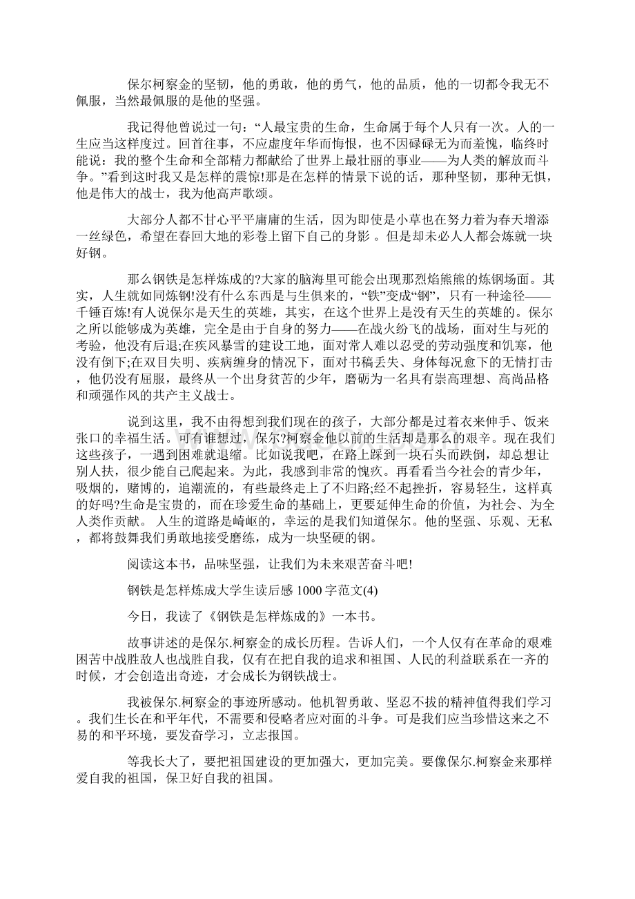 钢铁是怎样炼成大学生读后感1000字5篇.docx_第3页