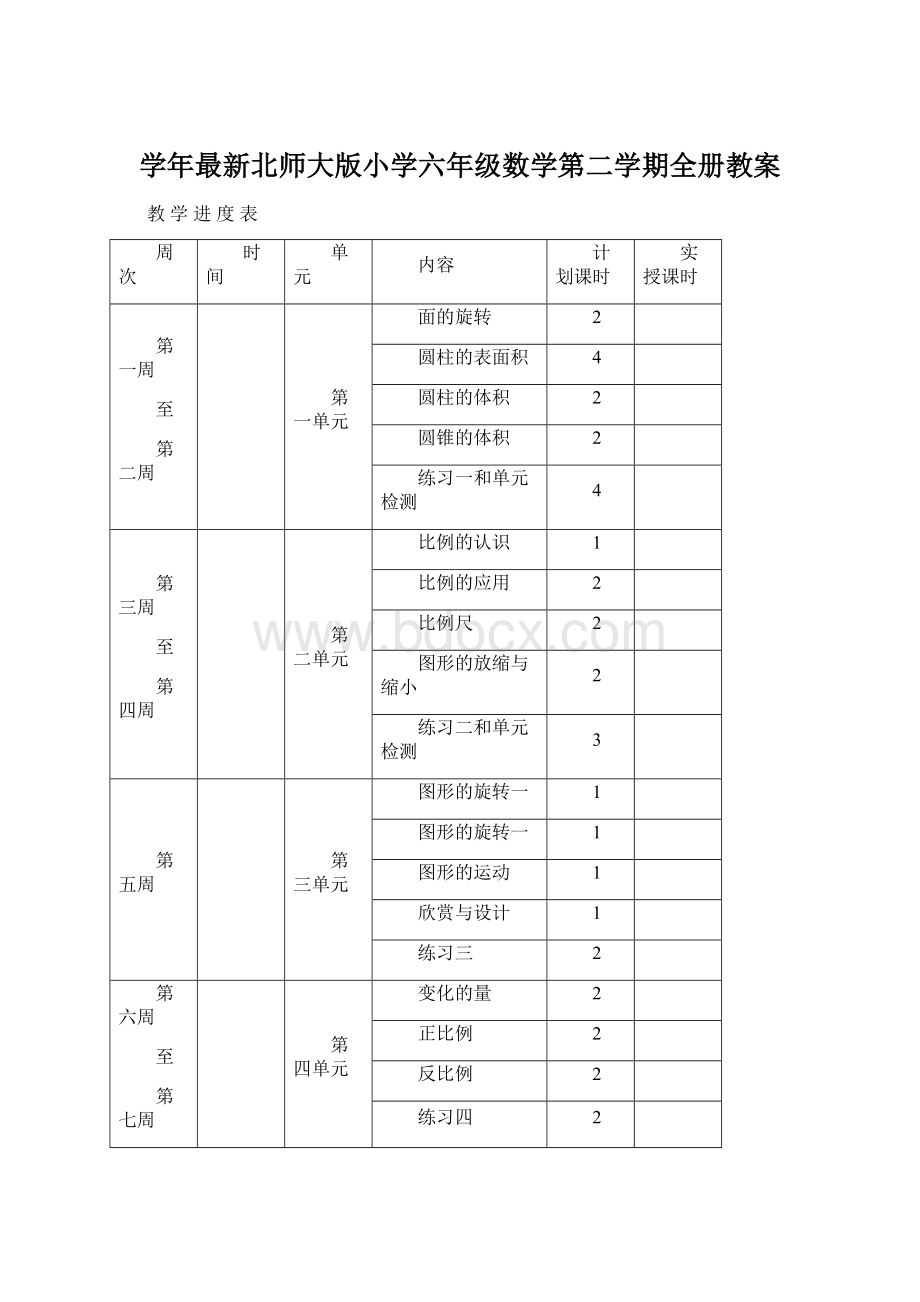 学年最新北师大版小学六年级数学第二学期全册教案Word格式文档下载.docx_第1页