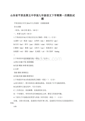 山东省平原县第五中学届九年级语文下学期第一次模拟试题.docx