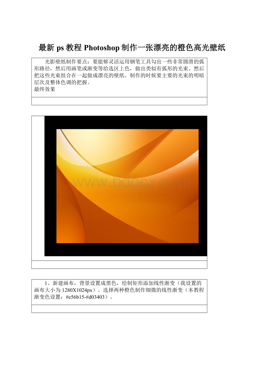 最新ps教程Photoshop制作一张漂亮的橙色高光壁纸Word文档下载推荐.docx