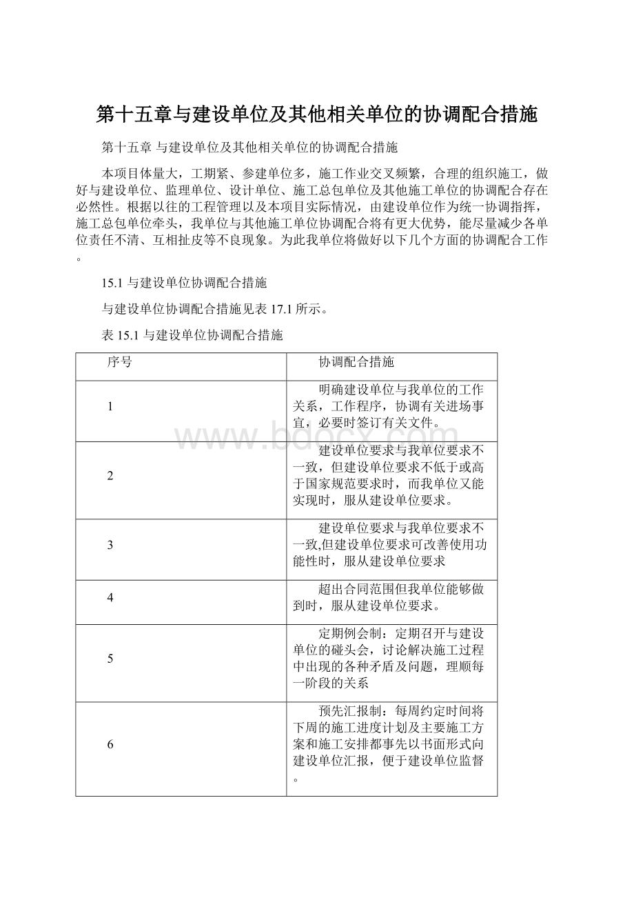 第十五章与建设单位及其他相关单位的协调配合措施Word文档格式.docx