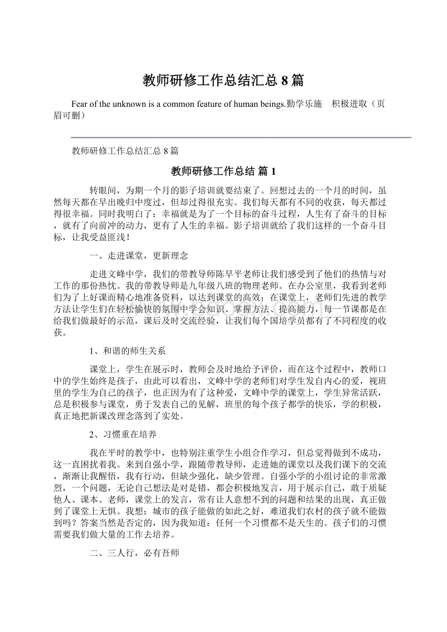 教师研修工作总结汇总8篇.docx