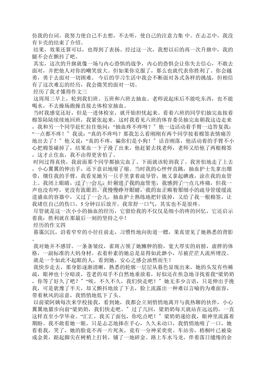 经历 作文精选5篇 700字十篇Word文件下载.docx_第2页