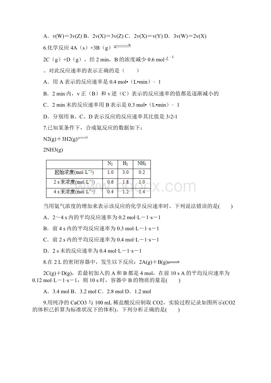 人教版学年化学选修4第二章第一节《化学反应速率》检测.docx_第2页