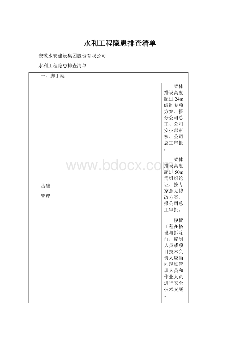 水利工程隐患排查清单文档格式.docx_第1页