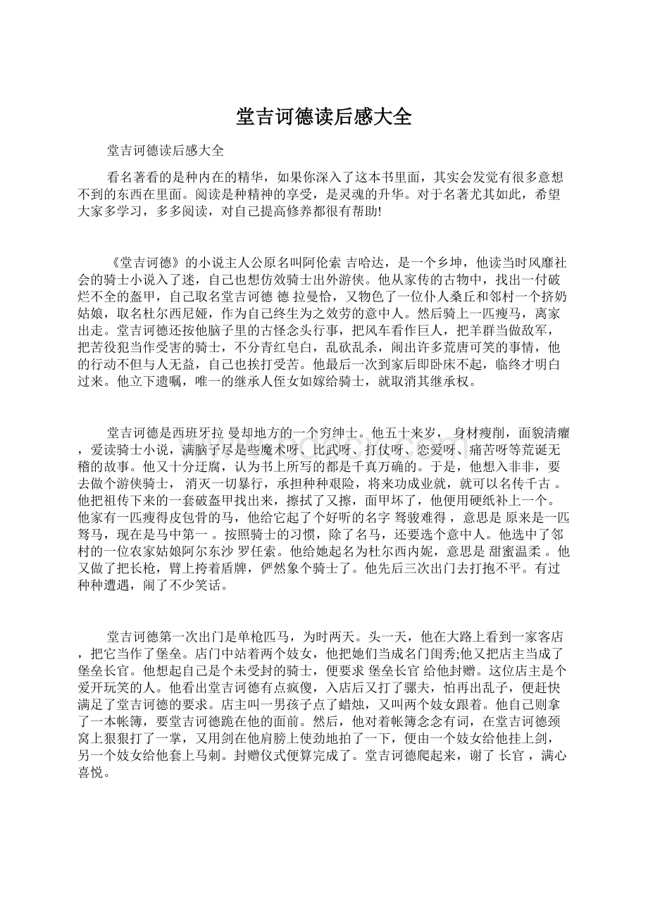 堂吉诃德读后感大全.docx_第1页