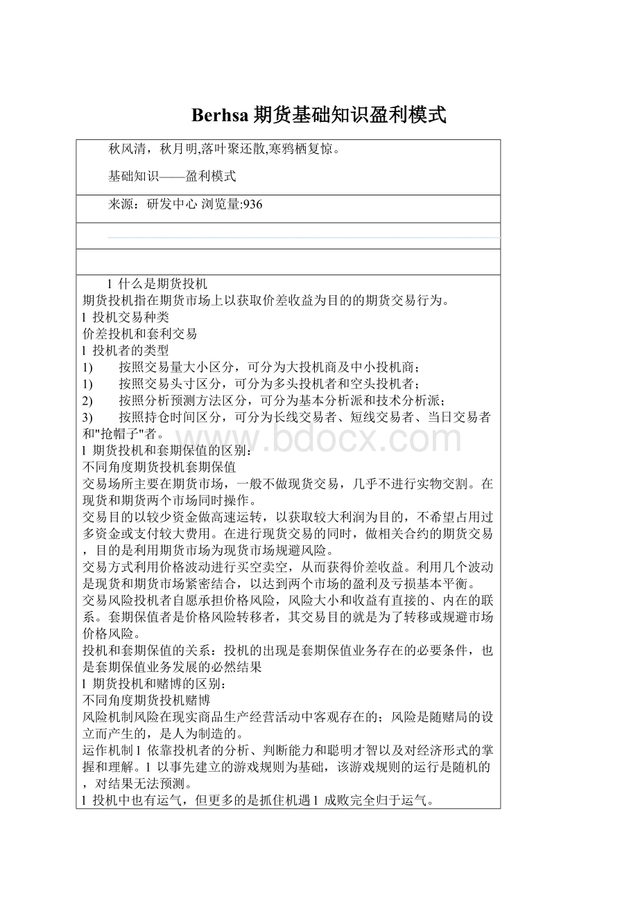 Berhsa期货基础知识盈利模式Word文档格式.docx