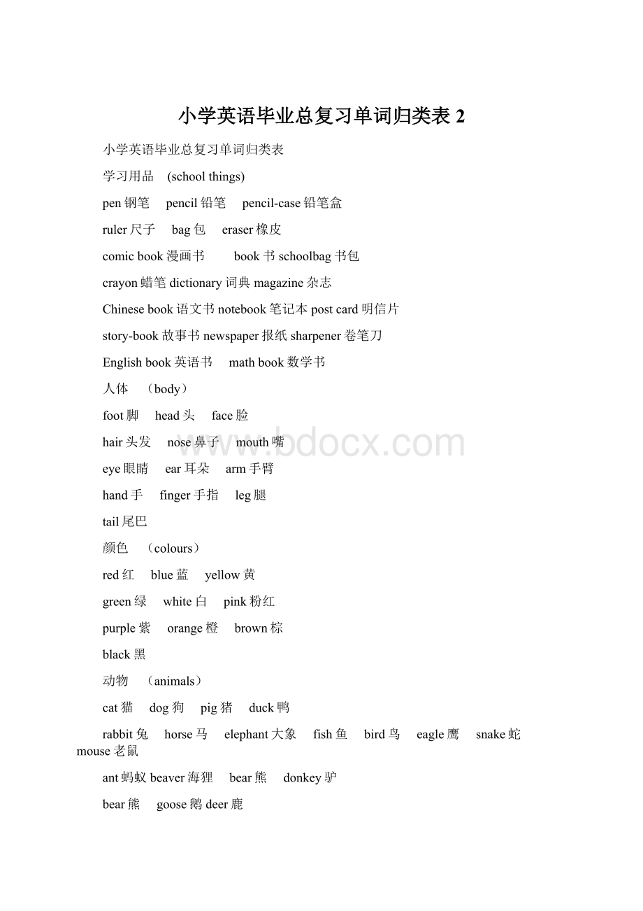 小学英语毕业总复习单词归类表2.docx_第1页