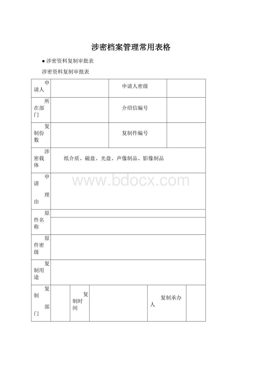 涉密档案管理常用表格.docx_第1页