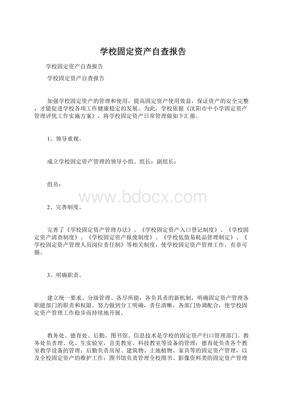 学校固定资产自查报告.docx_第1页