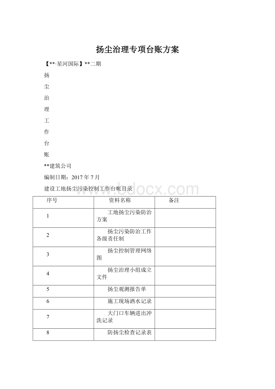 扬尘治理专项台账方案.docx