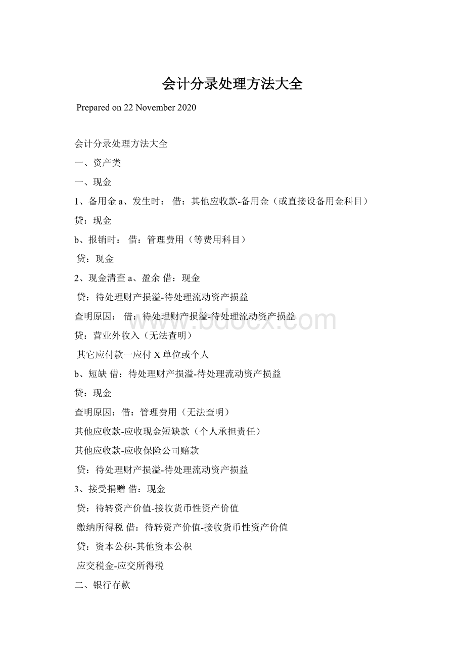 会计分录处理方法大全Word文档下载推荐.docx_第1页