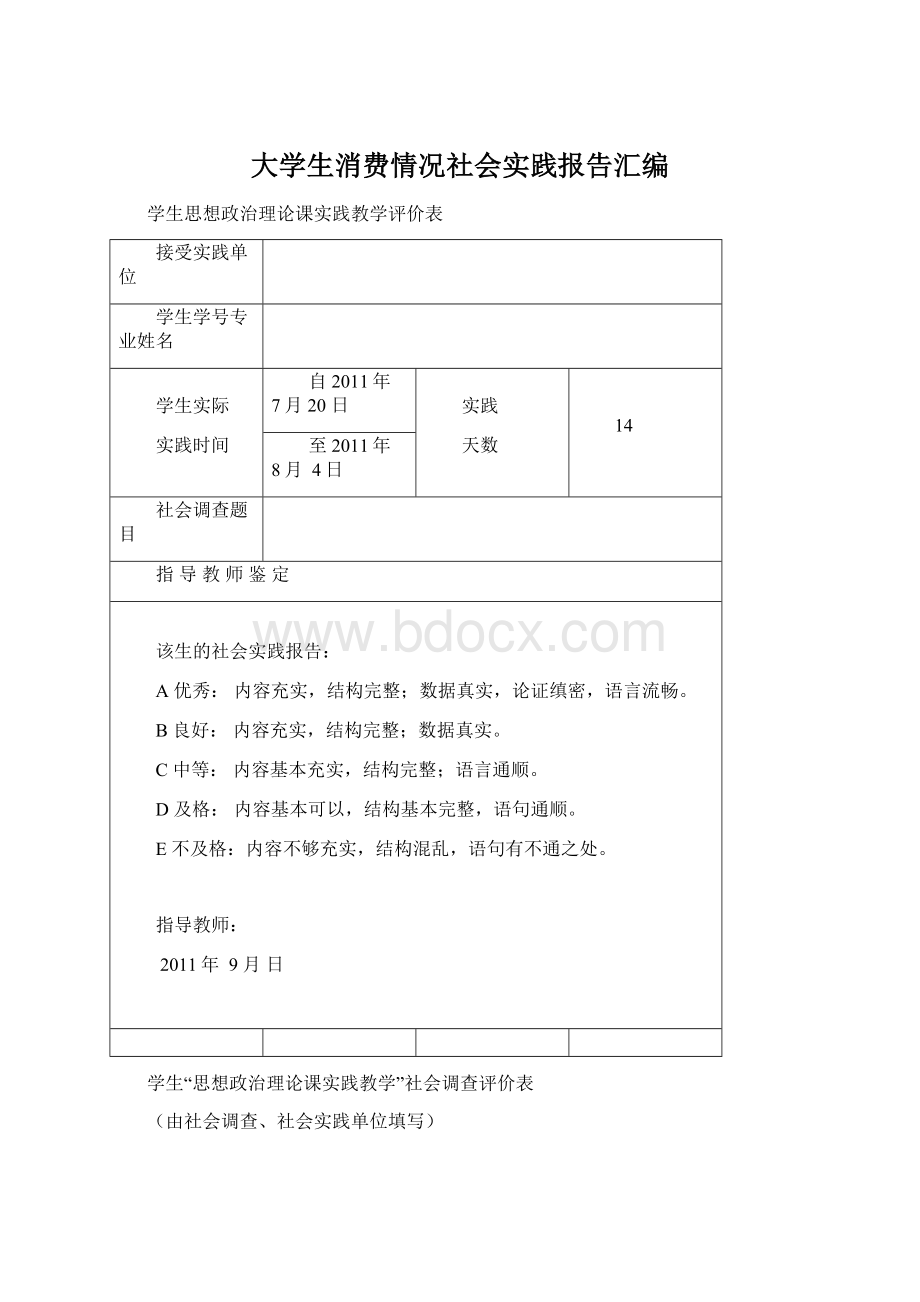 大学生消费情况社会实践报告汇编文档格式.docx