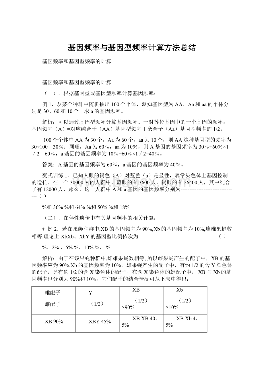 基因频率与基因型频率计算方法总结Word文档格式.docx