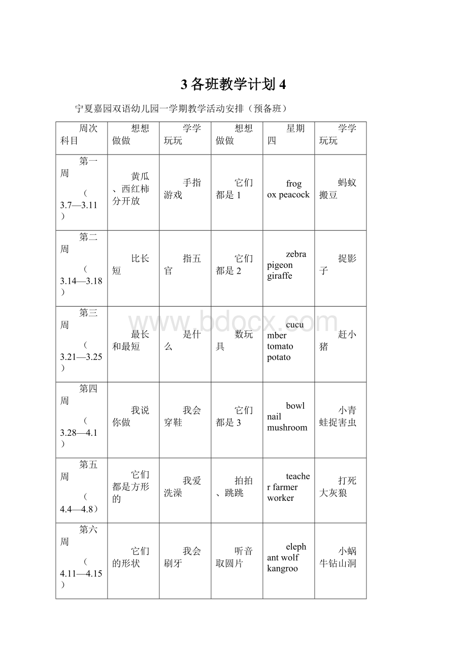 3各班教学计划4Word下载.docx