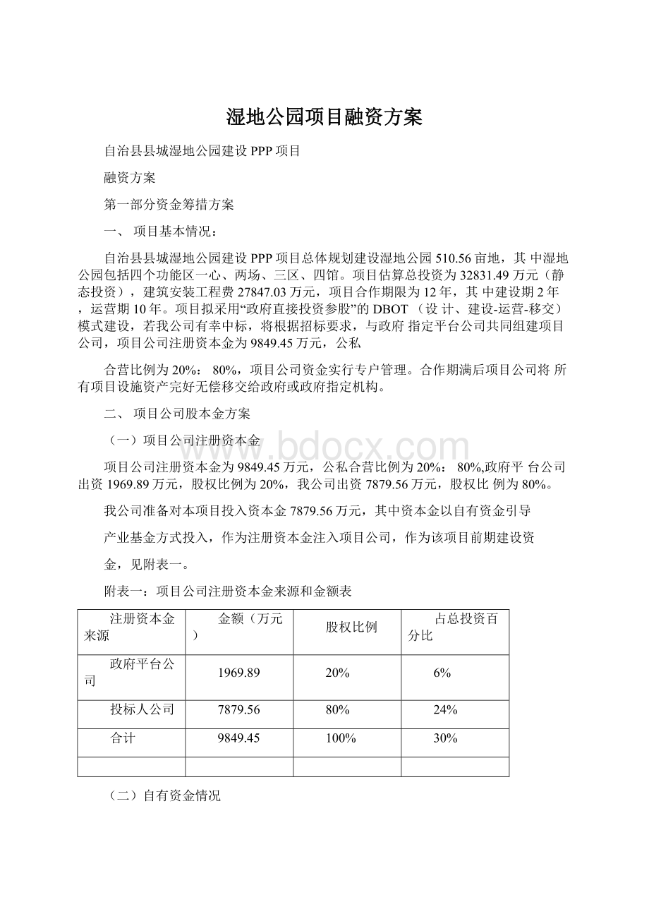 湿地公园项目融资方案Word文档下载推荐.docx