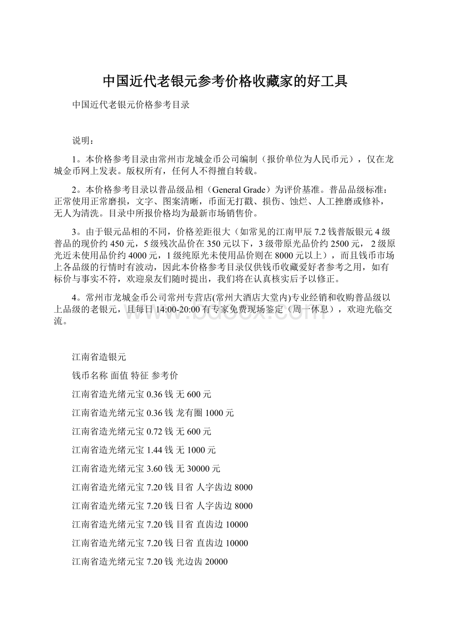 中国近代老银元参考价格收藏家的好工具Word格式.docx