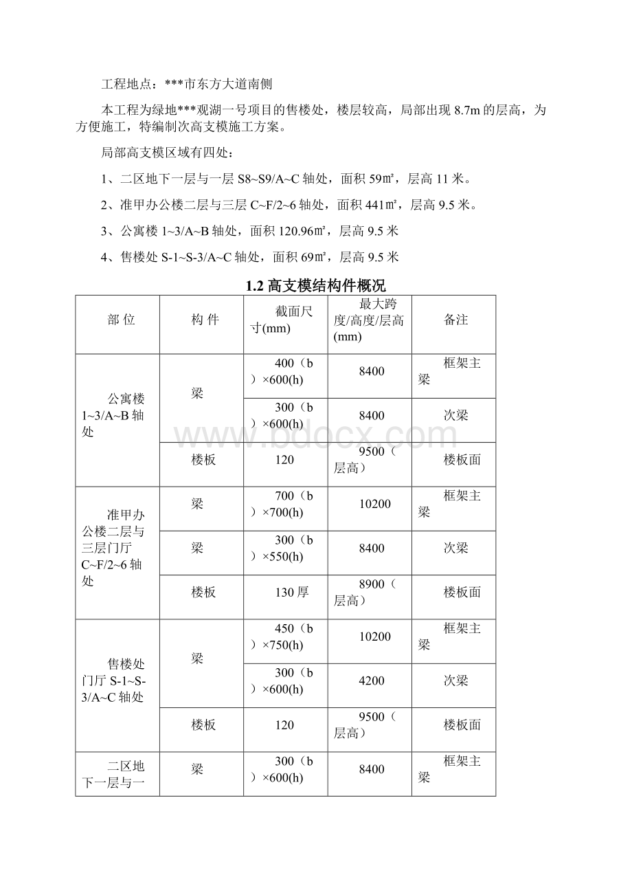 观湖一号项目售楼处局部高支模板施工方案文档格式.docx_第2页