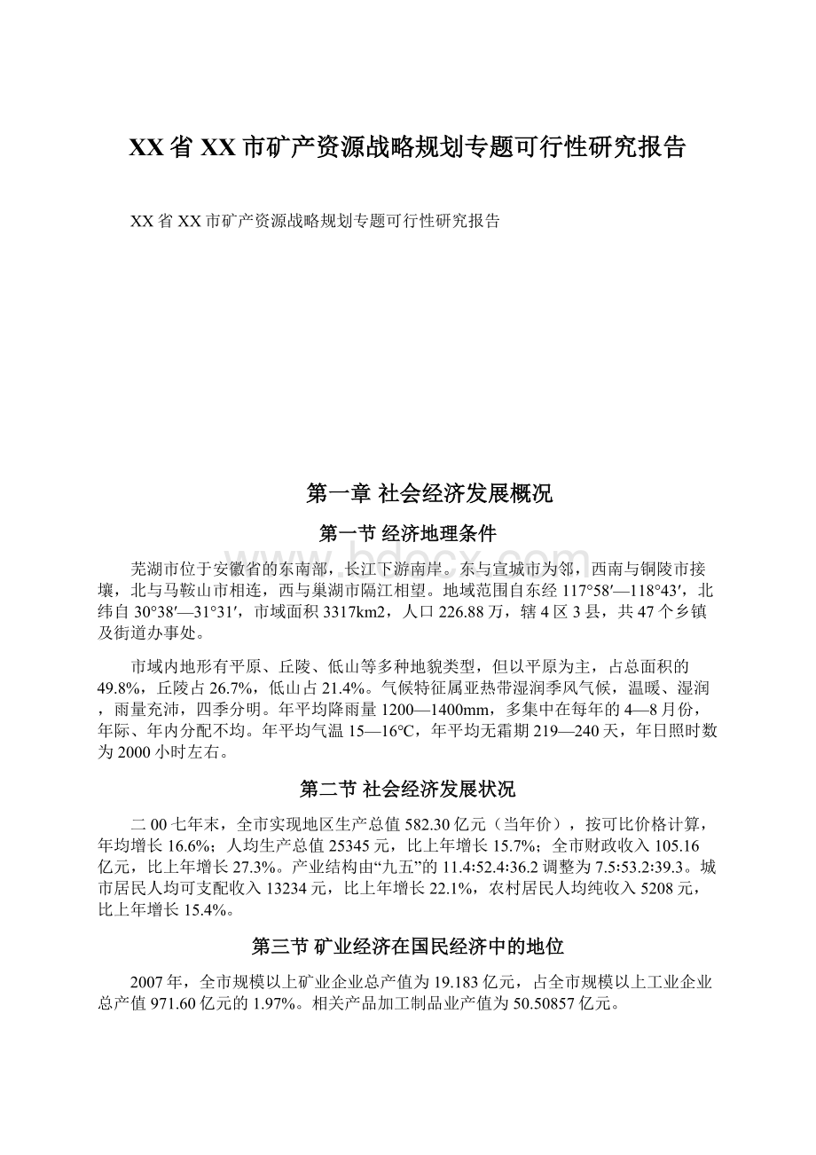 XX省XX市矿产资源战略规划专题可行性研究报告文档格式.docx