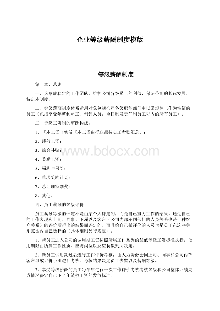 企业等级薪酬制度模版.docx_第1页