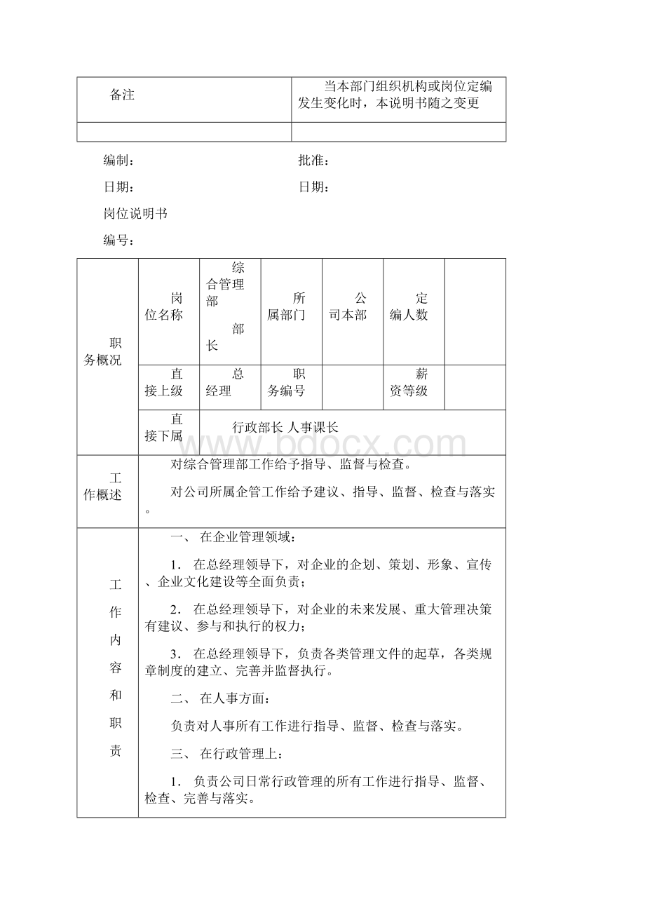 综合管理部部门职责说明书Word格式.docx_第3页