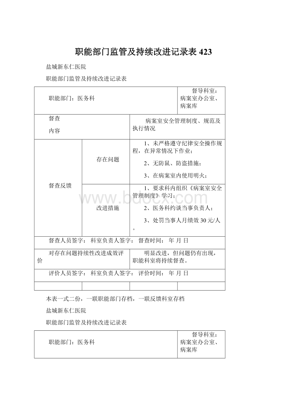 职能部门监管及持续改进记录表423.docx_第1页