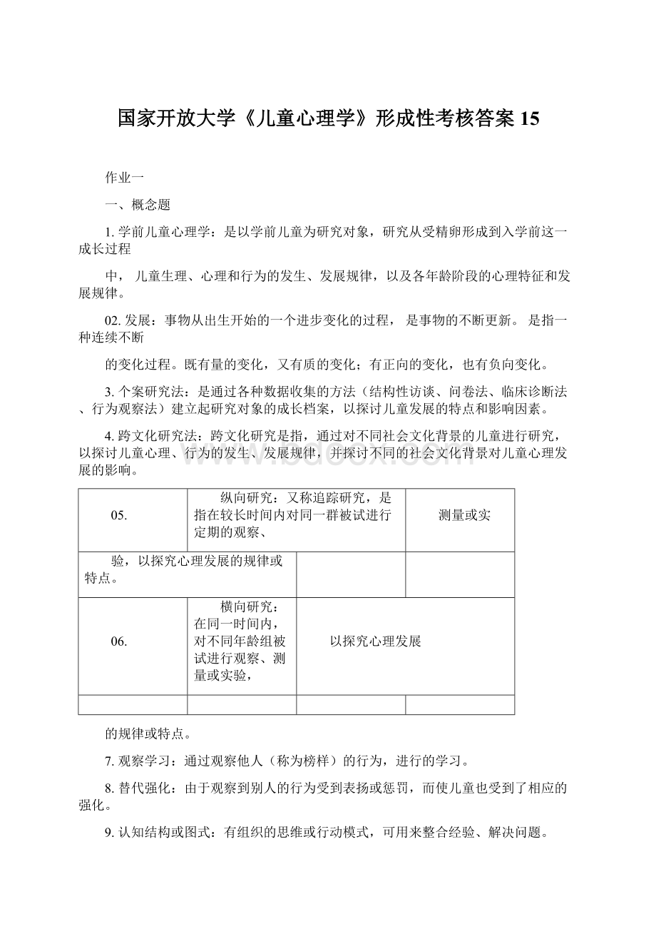 国家开放大学《儿童心理学》形成性考核答案15Word文件下载.docx_第1页