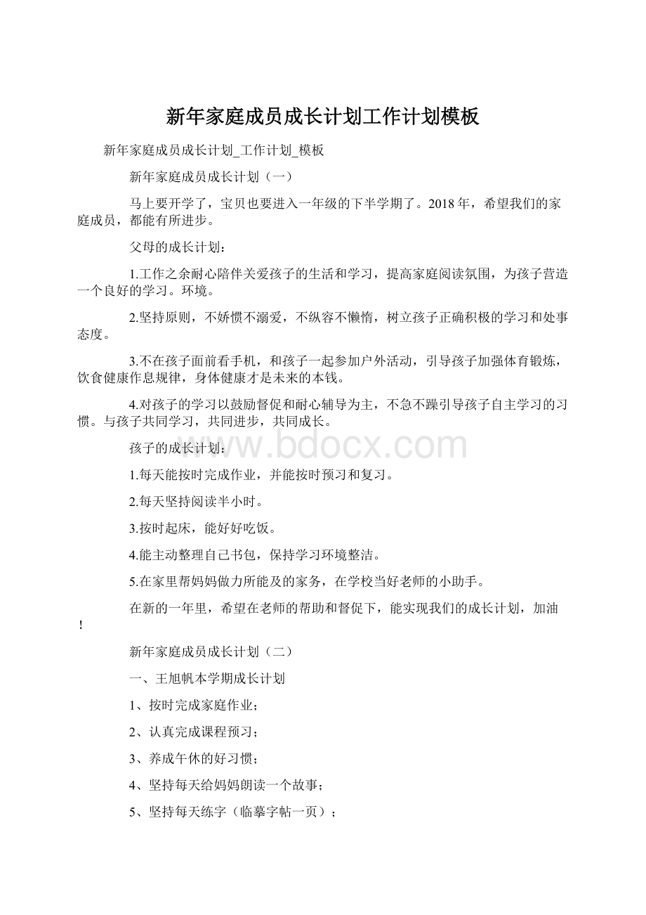 新年家庭成员成长计划工作计划模板Word文档下载推荐.docx