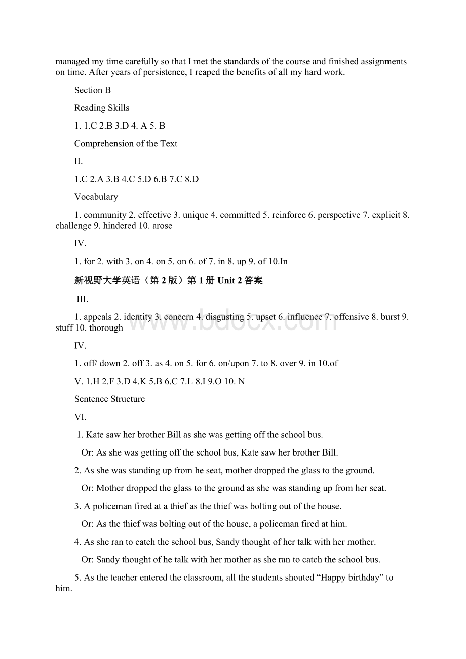 新视野大学英语读写教程1第二版课后练习答案Word文档格式.docx_第3页