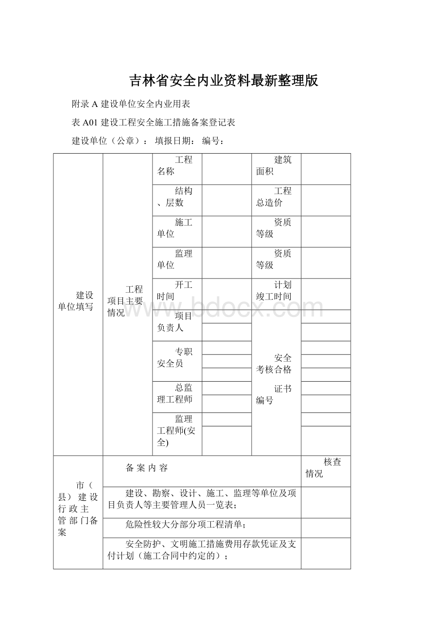 吉林省安全内业资料最新整理版Word格式.docx