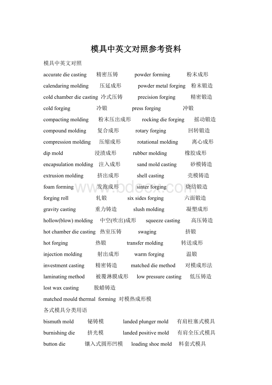 模具中英文对照参考资料Word格式.docx