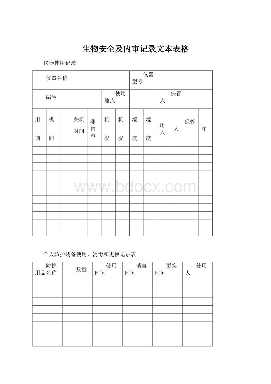 生物安全及内审记录文本表格Word格式.docx