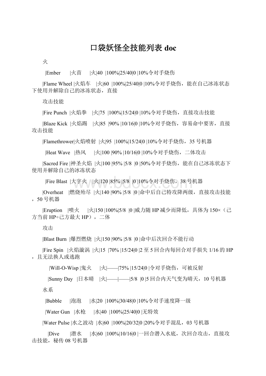 口袋妖怪全技能列表doc.docx