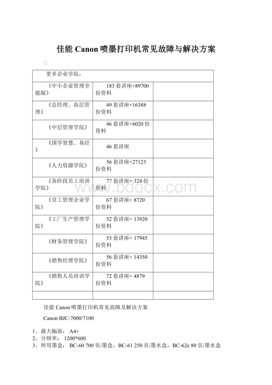 佳能Canon喷墨打印机常见故障与解决方案Word文件下载.docx_第1页