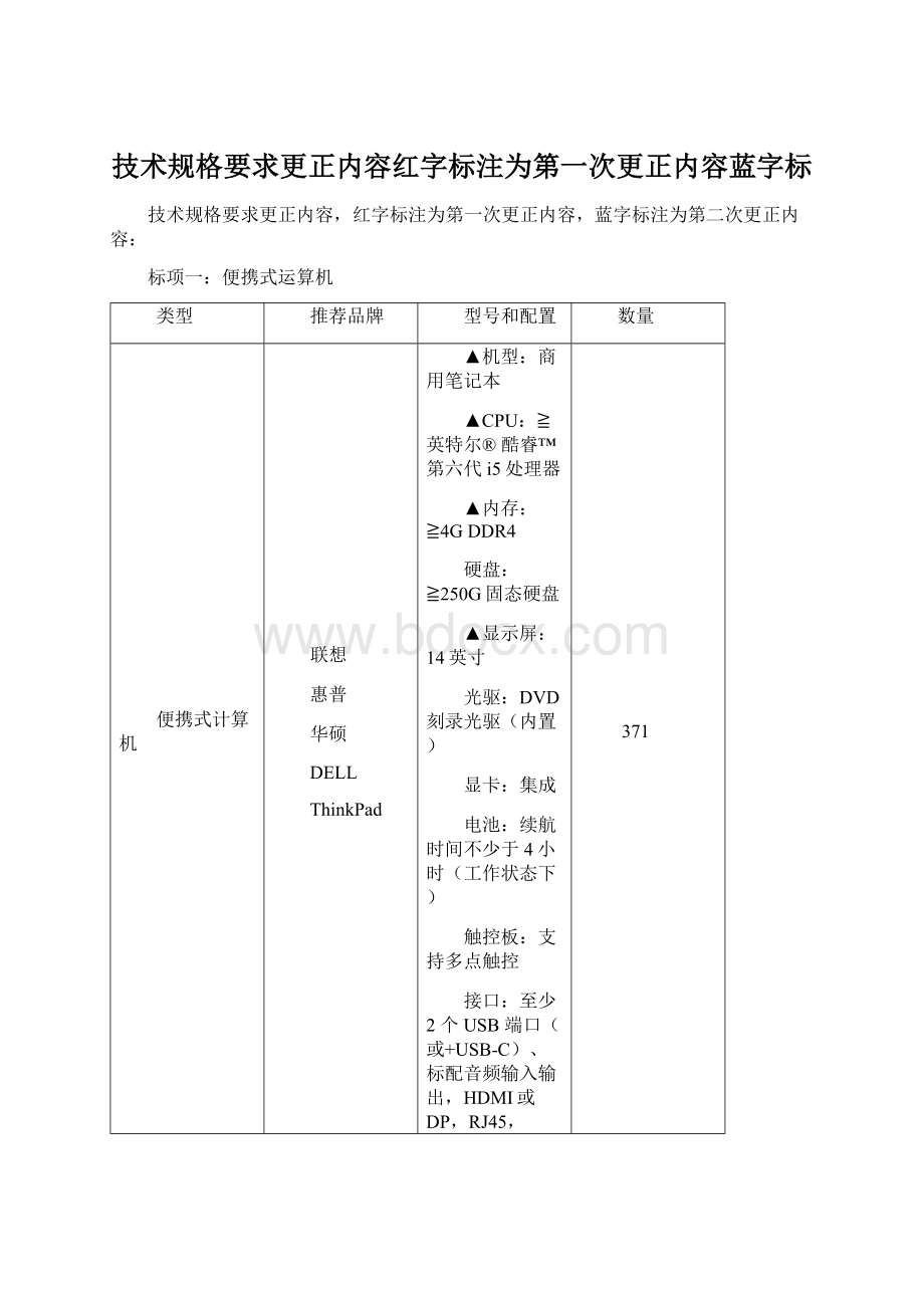 技术规格要求更正内容红字标注为第一次更正内容蓝字标.docx_第1页