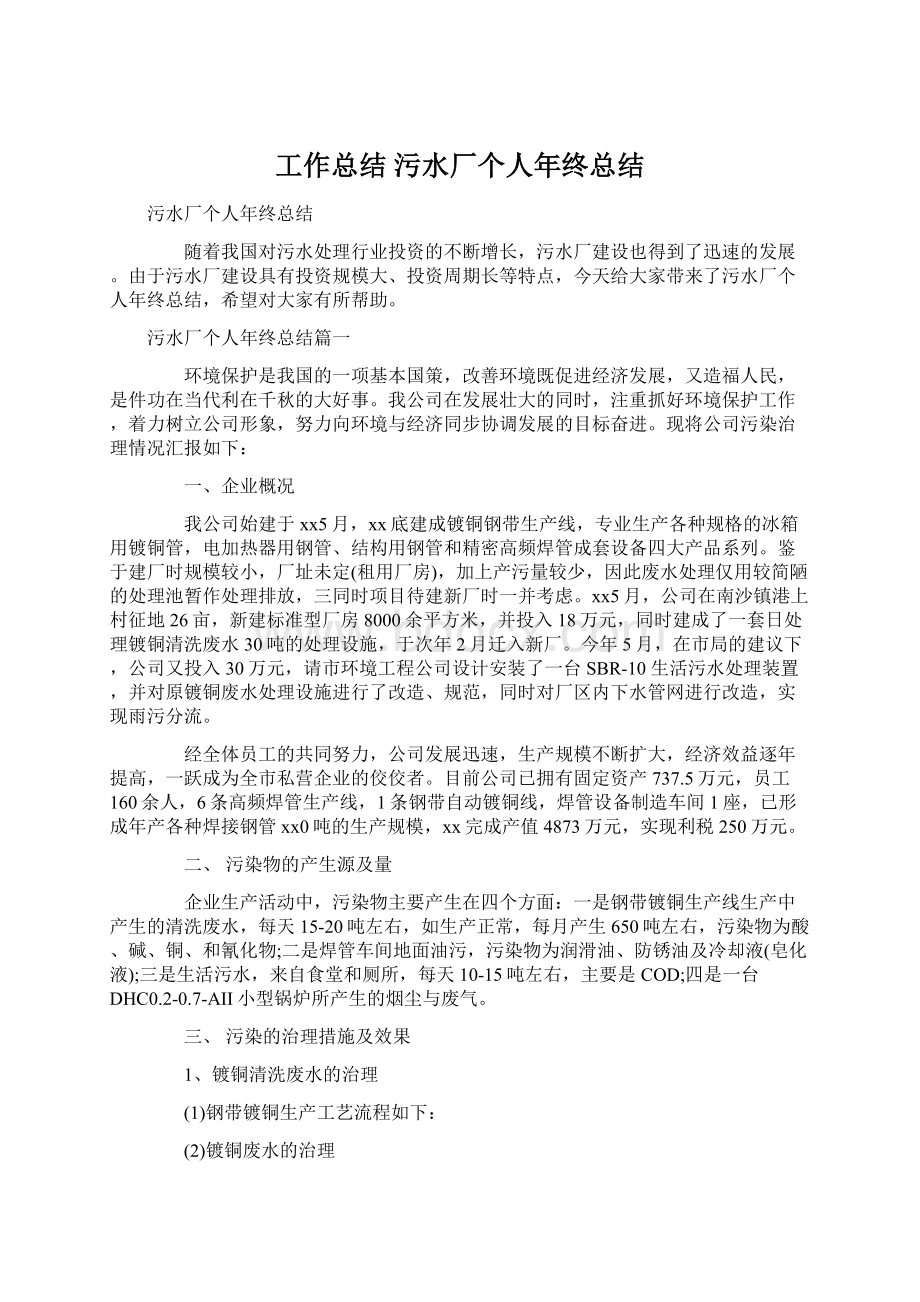 工作总结 污水厂个人年终总结Word文档下载推荐.docx