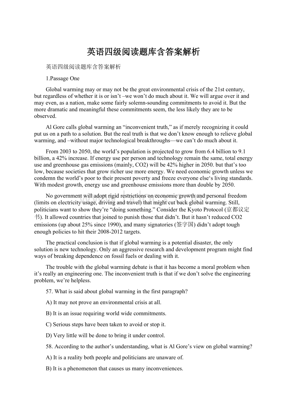 英语四级阅读题库含答案解析Word格式文档下载.docx