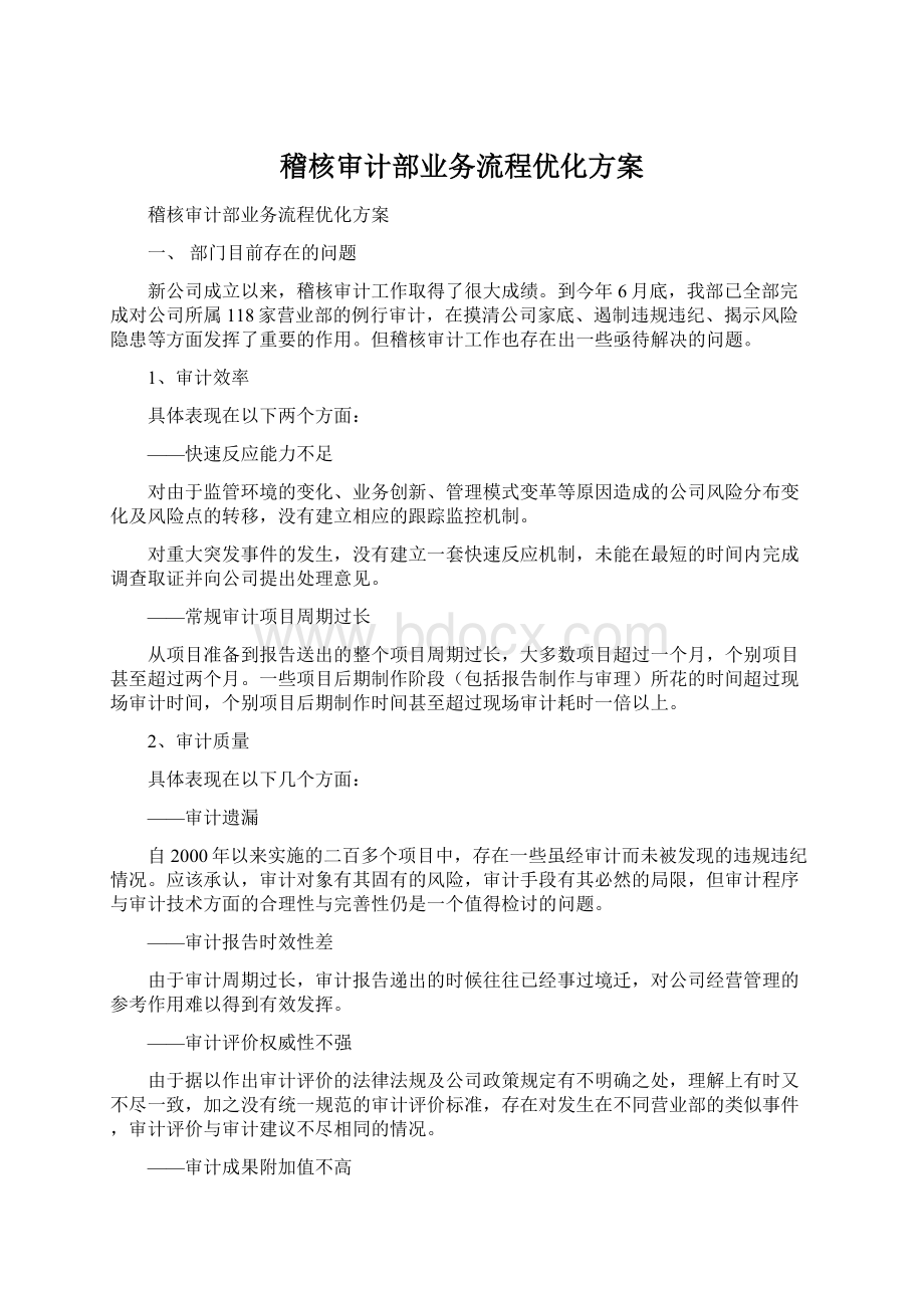 稽核审计部业务流程优化方案Word文档下载推荐.docx_第1页