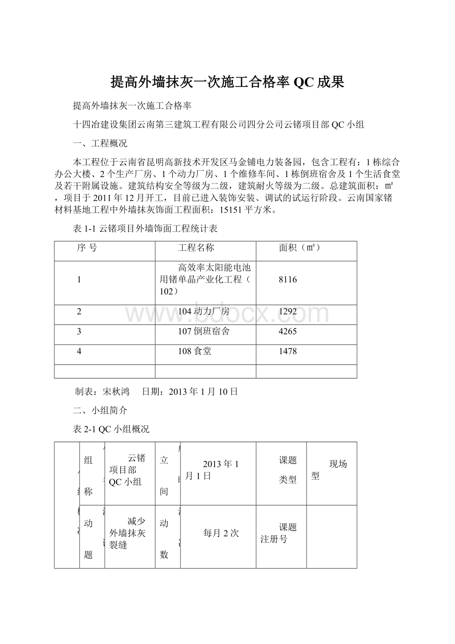 提高外墙抹灰一次施工合格率QC成果.docx_第1页