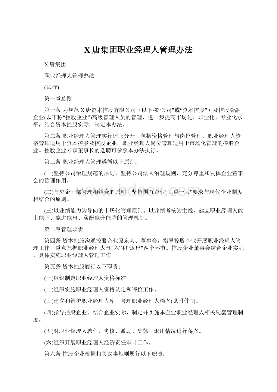 X唐集团职业经理人管理办法.docx_第1页