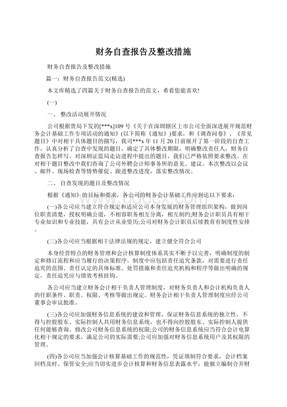 财务自查报告及整改措施文档格式.docx