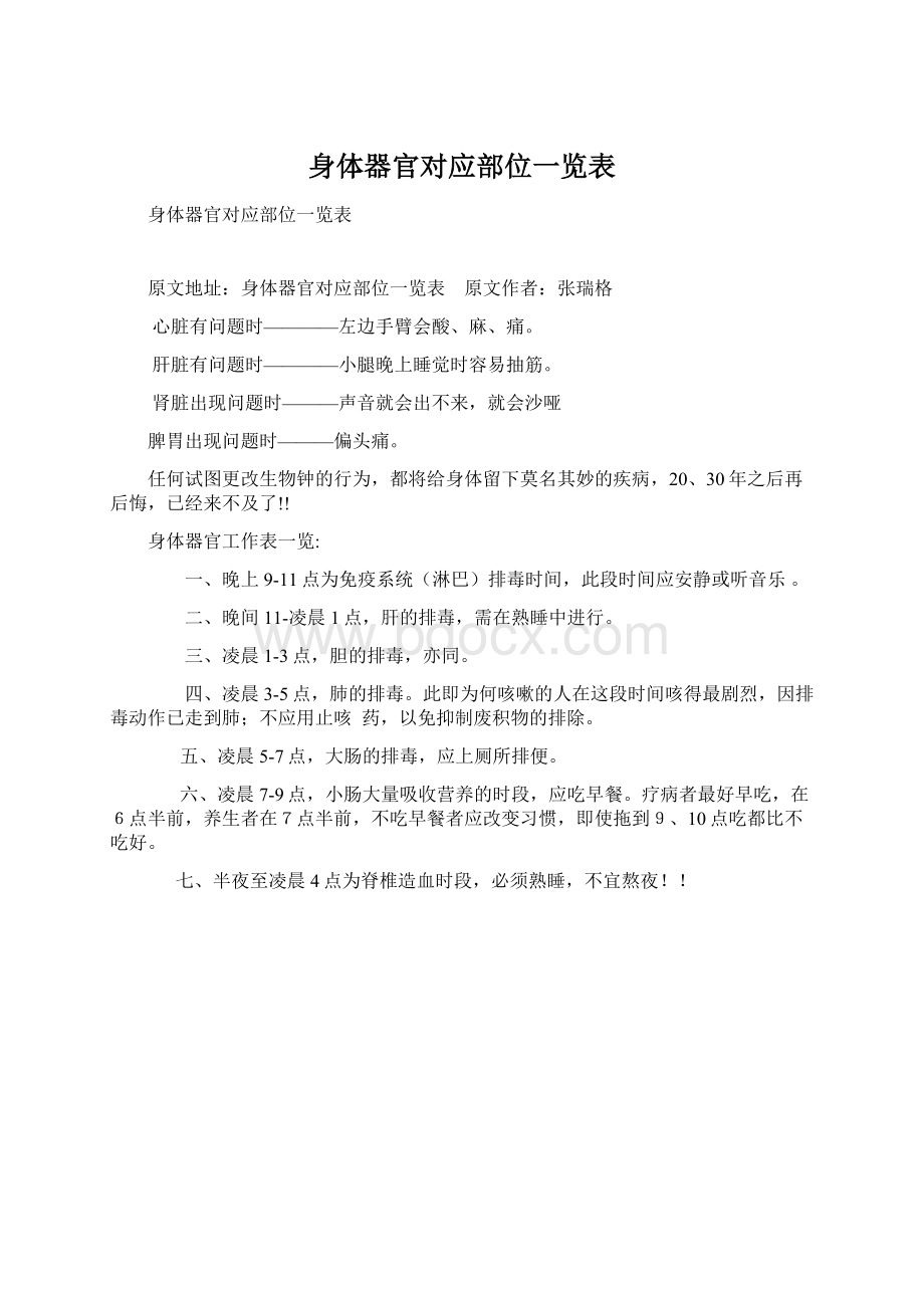 身体器官对应部位一览表Word文档格式.docx_第1页