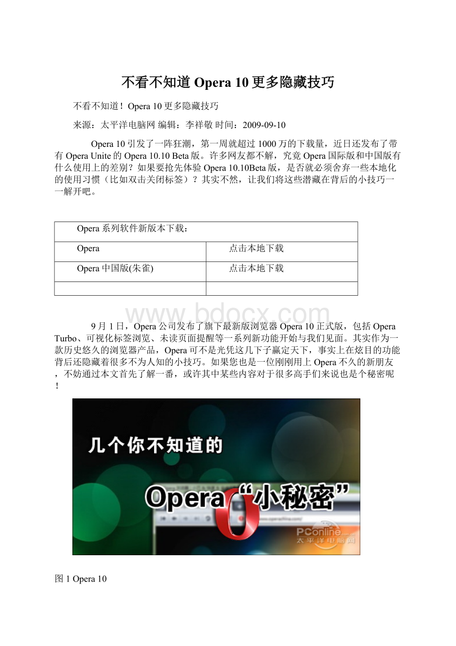 不看不知道Opera 10更多隐藏技巧.docx