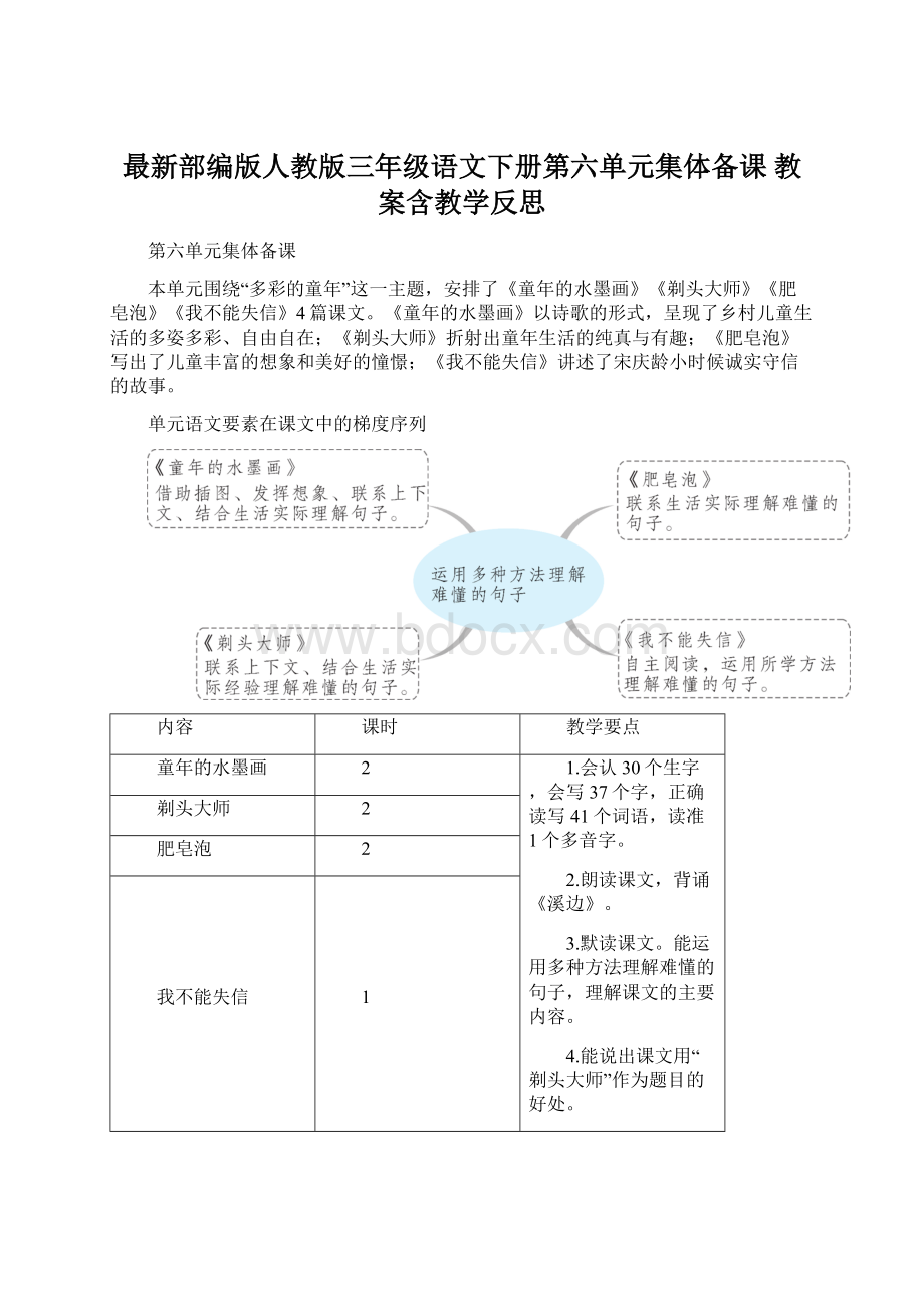 最新部编版人教版三年级语文下册第六单元集体备课 教案含教学反思.docx_第1页