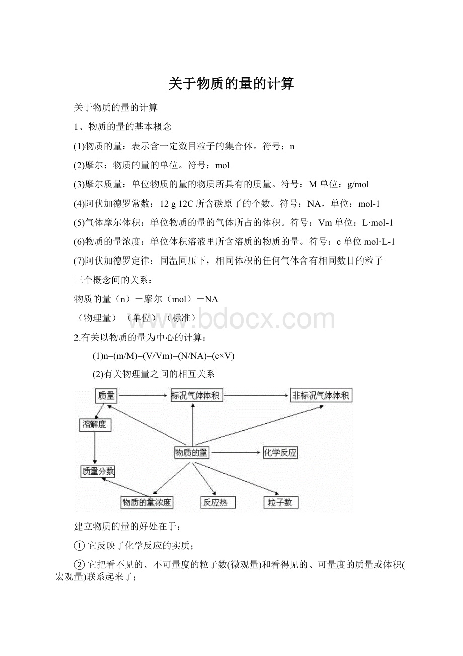 关于物质的量的计算Word格式文档下载.docx