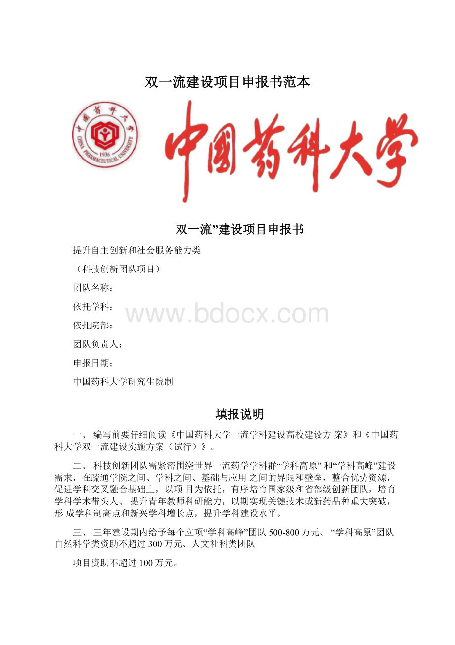 双一流建设项目申报书范本.docx