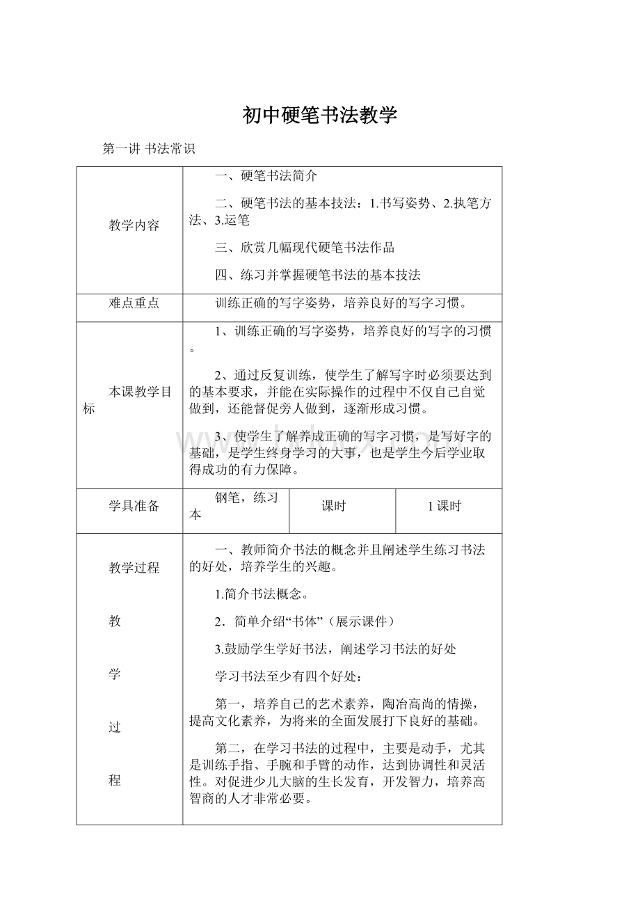 初中硬笔书法教学.docx_第1页