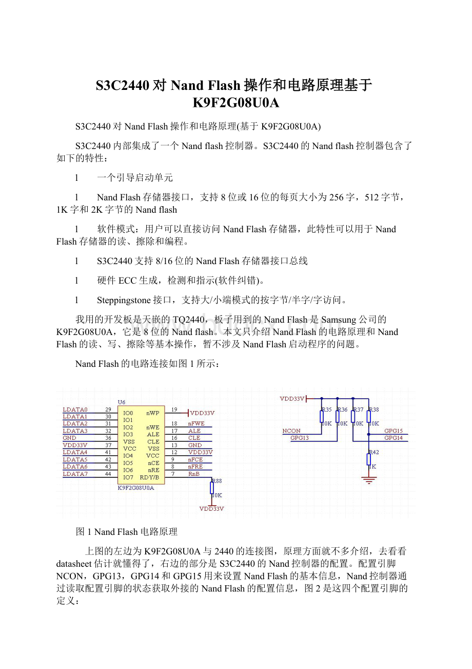 S3C2440对Nand Flash操作和电路原理基于K9F2G08U0A.docx_第1页